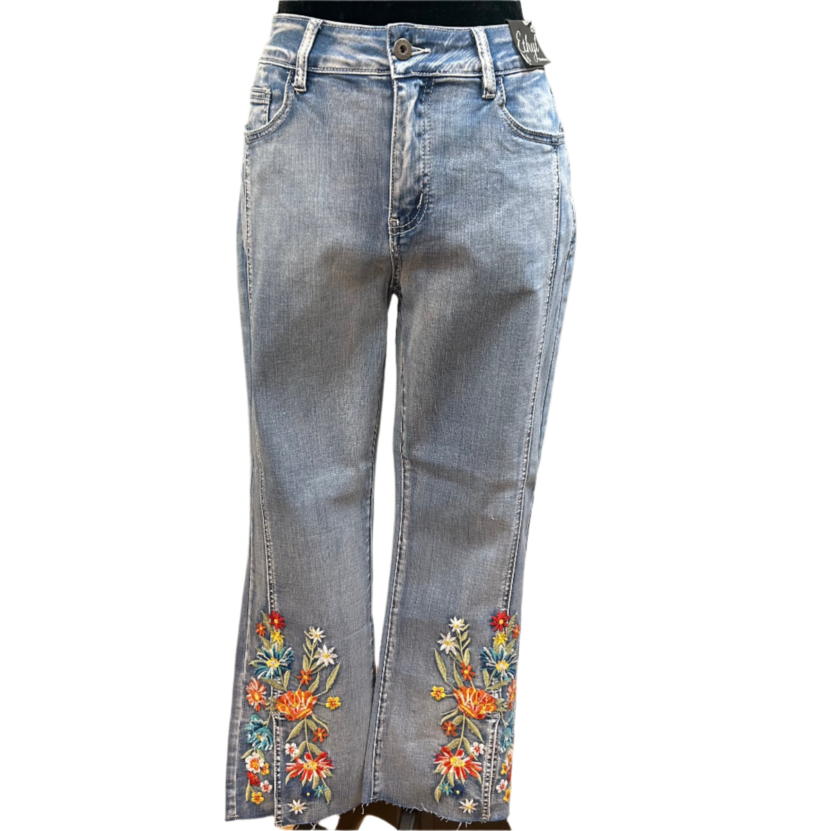 Floral Embroidered Capri Denim