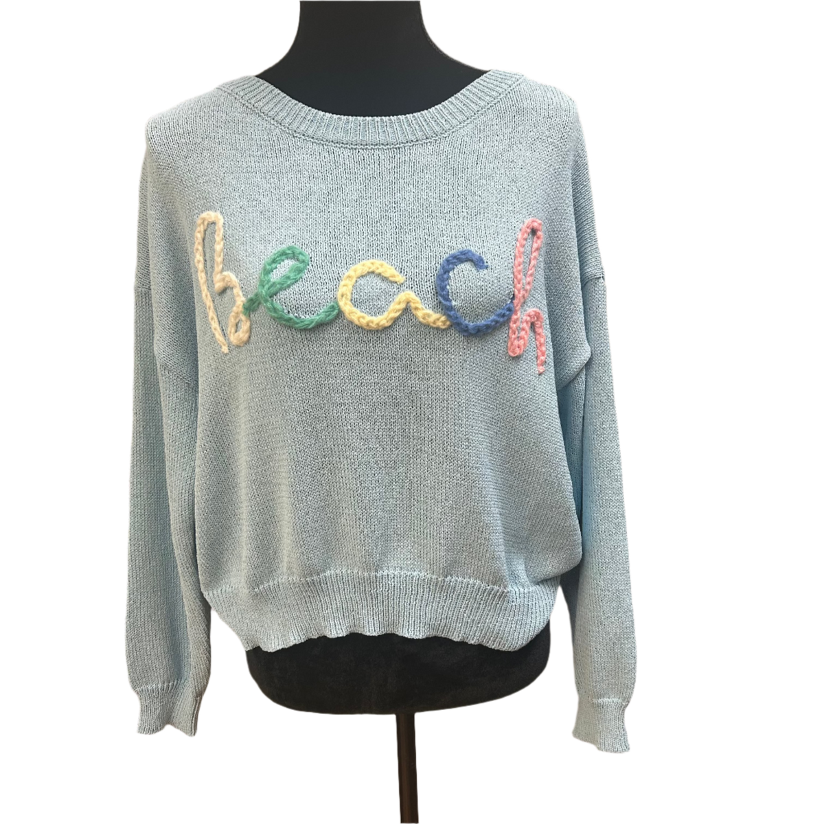 Baby Blue Sweater Beach Embroidered Knit