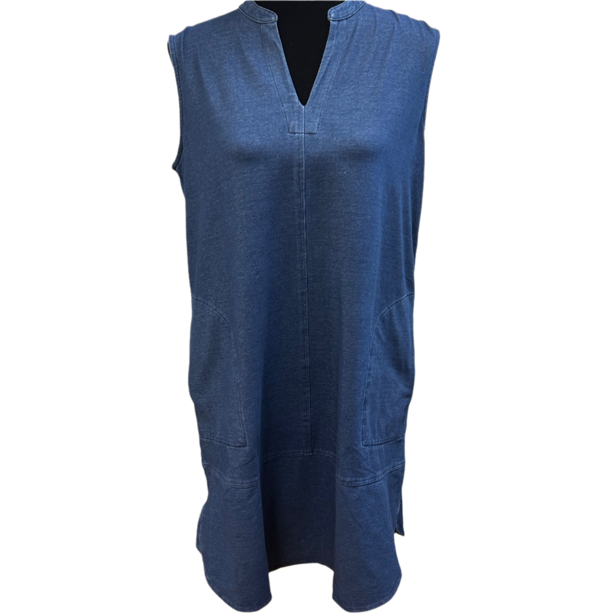 Blue Denim V-Neck Dress w/Pockets