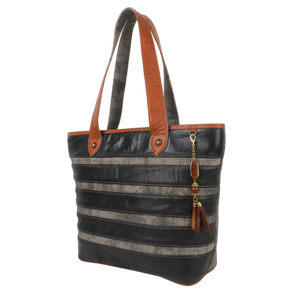 Inde Black Tote Bag Gray Stripes Vaan &amp; Co