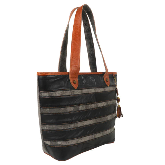 Inde Black Tote Bag Gray Stripes Vaan &amp; Co