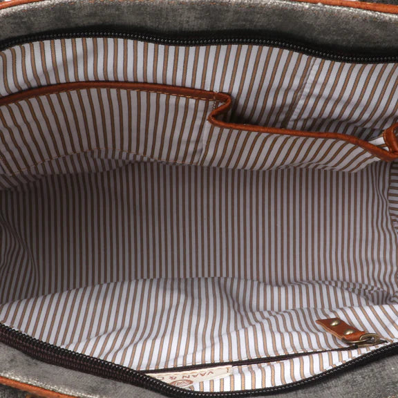 Inde Black Tote Bag Gray Stripes Vaan &amp; Co