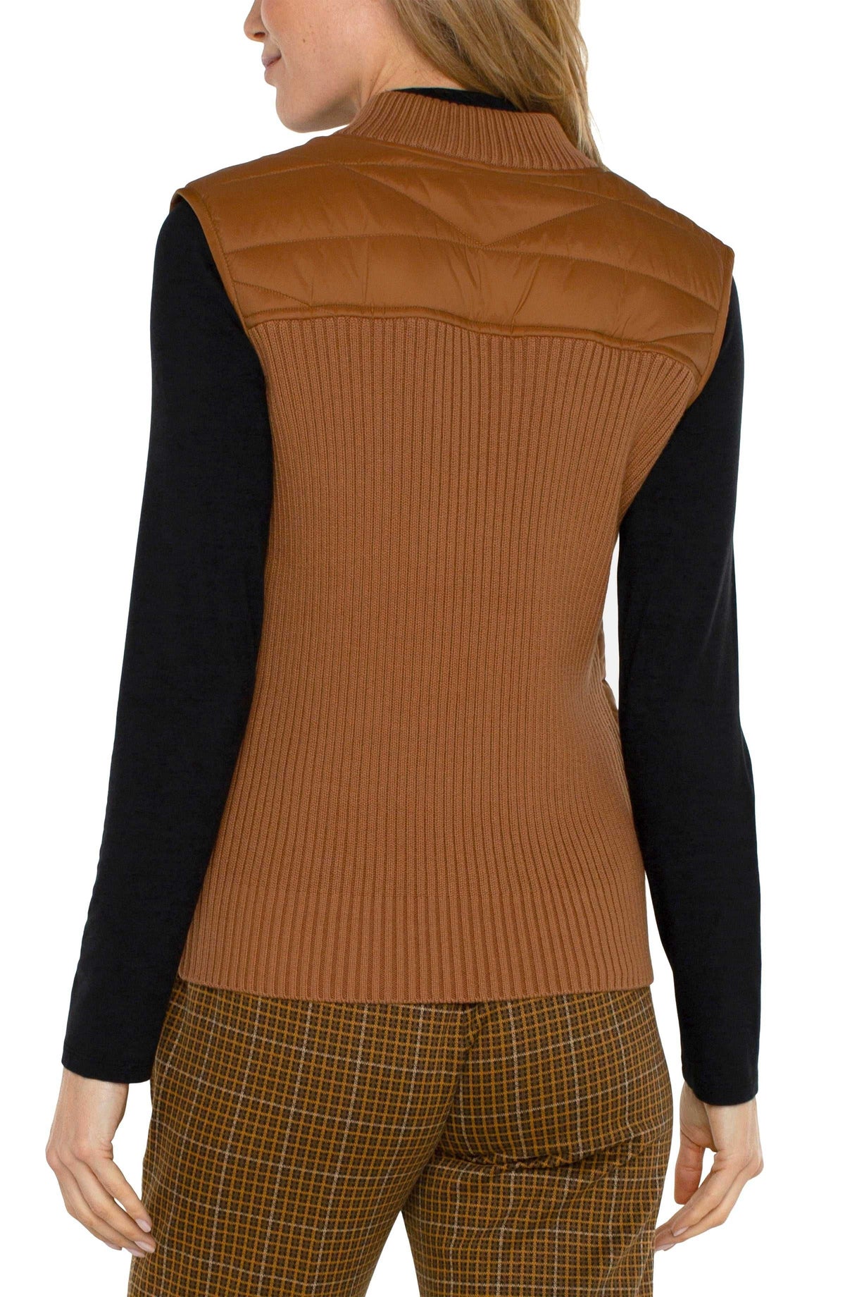 Liverpool Quilted Front Zip Sweater Vest Turmeric