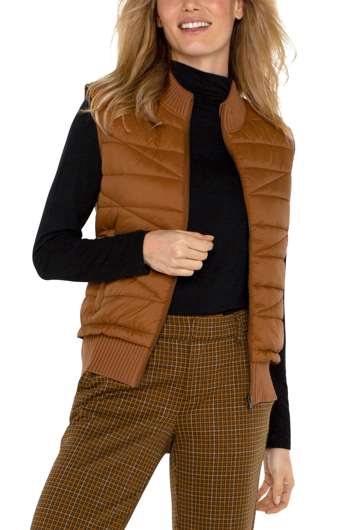 Liverpool Quilted Front Zip Sweater Vest Turmeric