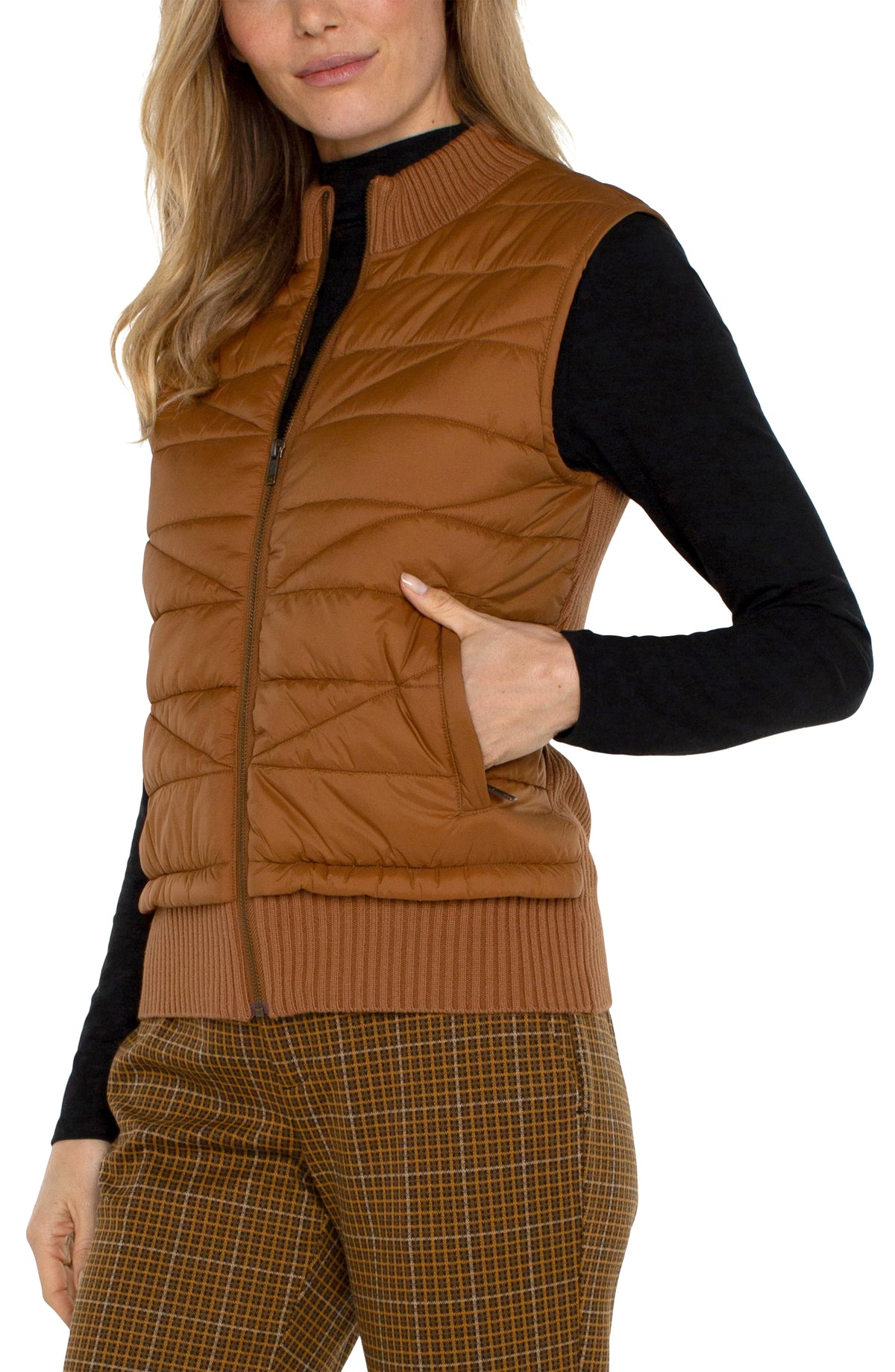 Liverpool Quilted Front Zip Sweater Vest Turmeric