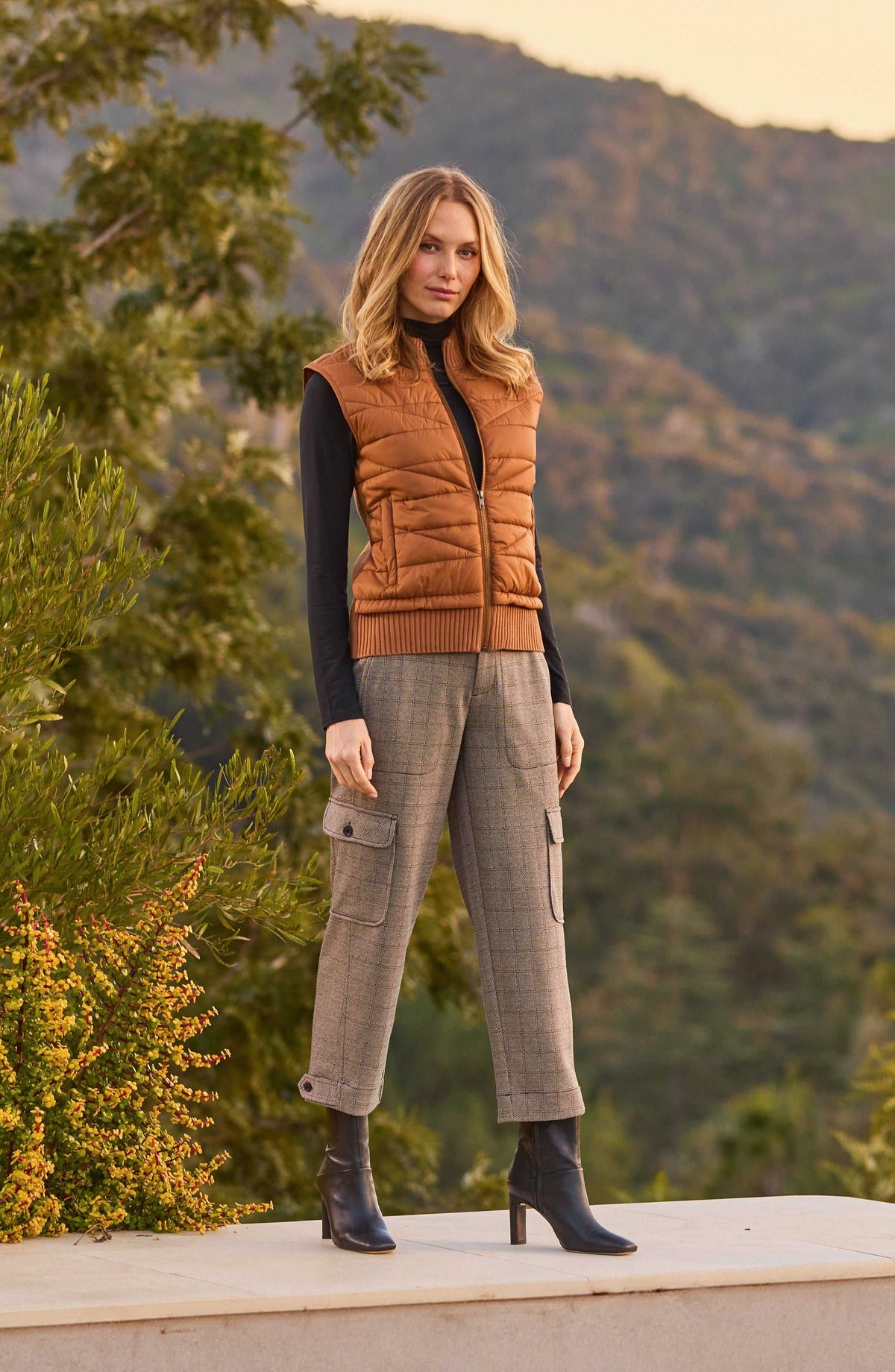 Liverpool Quilted Front Zip Sweater Vest Turmeric