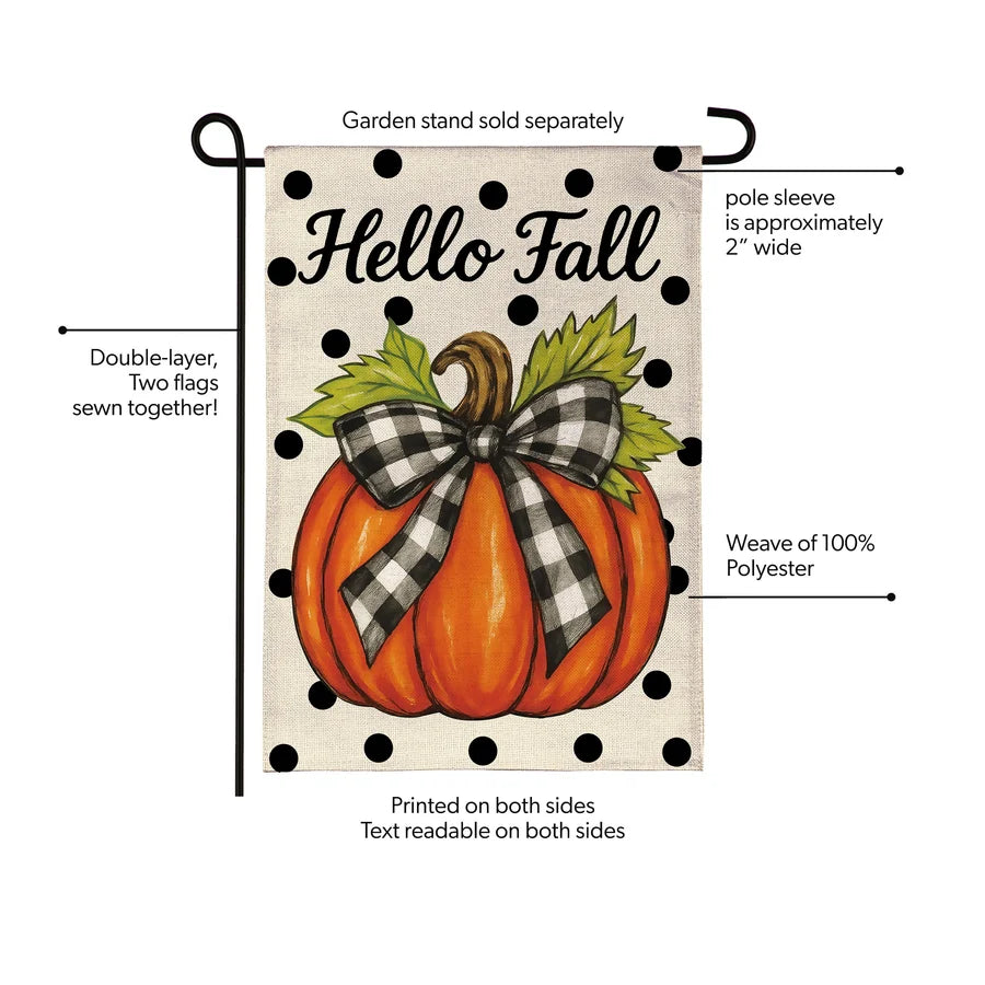 Checkered Bow Pumpkin Burlap Garden Flag