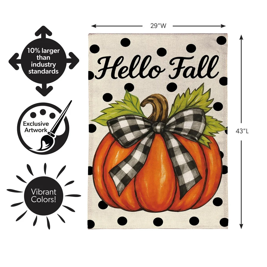 Checkered Bow Pumpkin Burlap Garden Flag