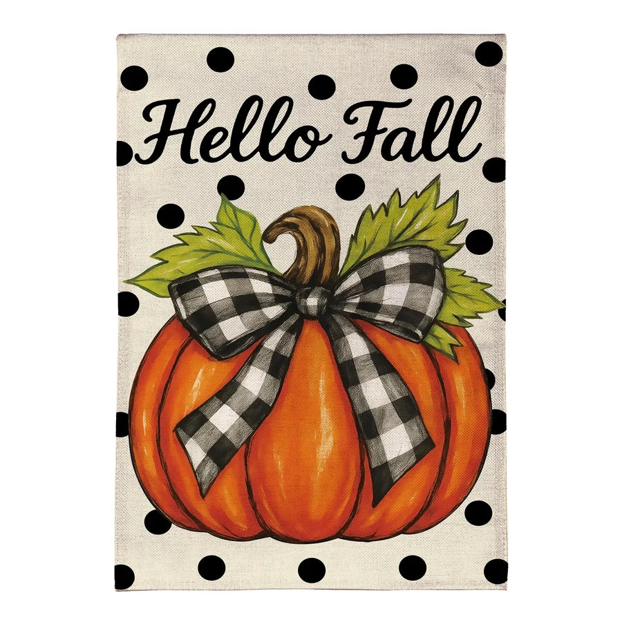 Checkered Bow Pumpkin Burlap Garden Flag