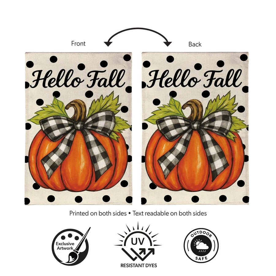 Checkered Bow Pumpkin Burlap Garden Flag