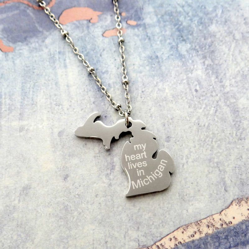 My Heart Lives in Michigan Necklace