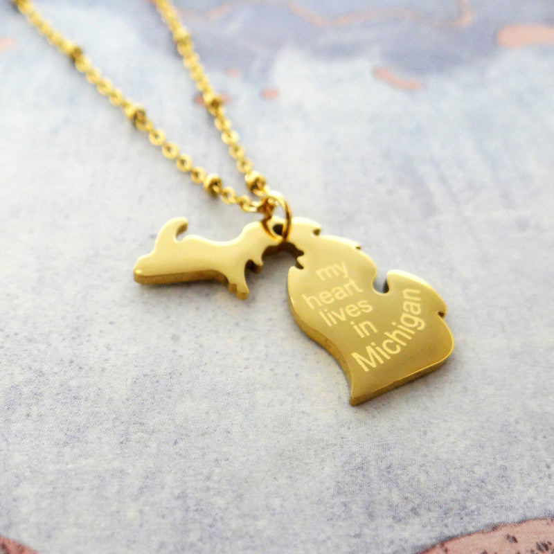 My Heart Lives in Michigan Necklace