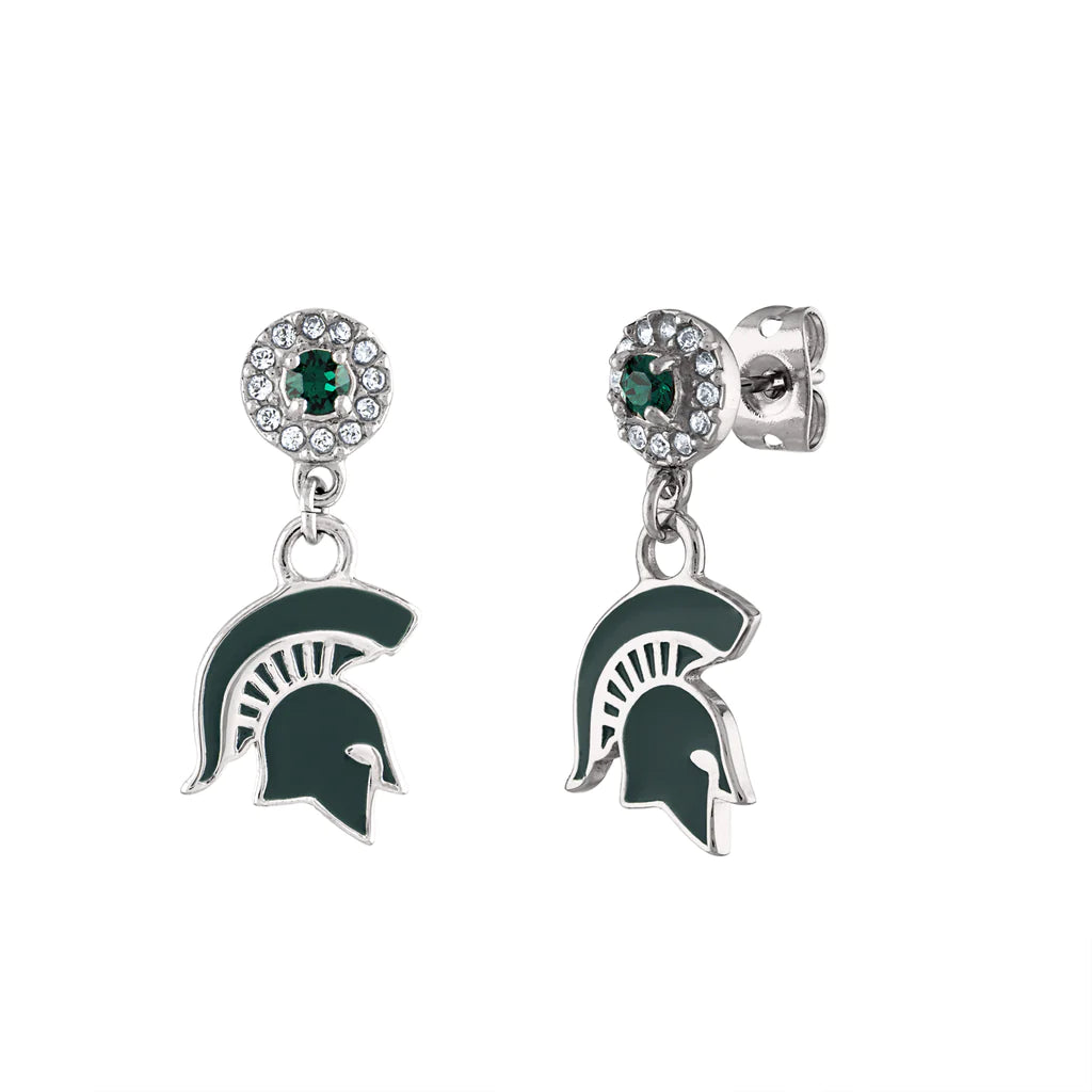 Michigan State Spartan Crystal Drop Earrings