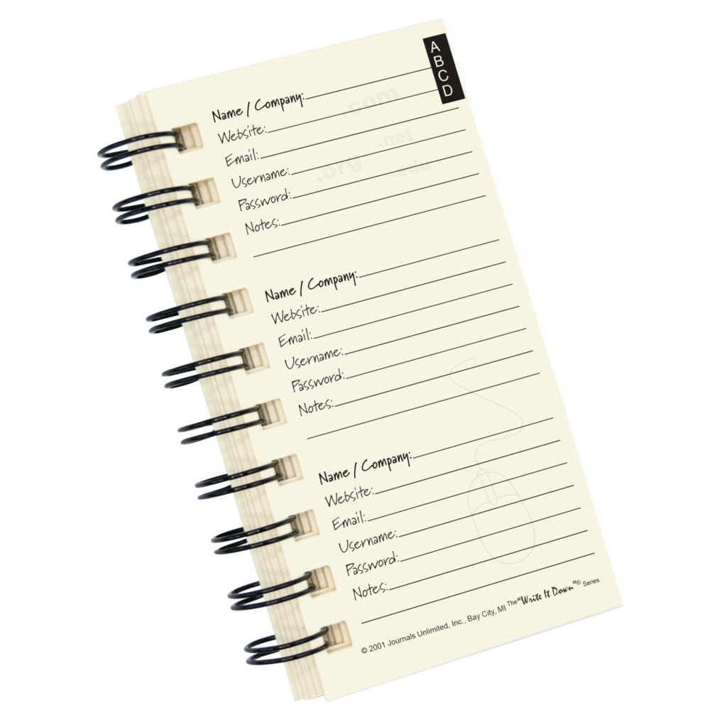 Online Accounts - My Mini Password Journal