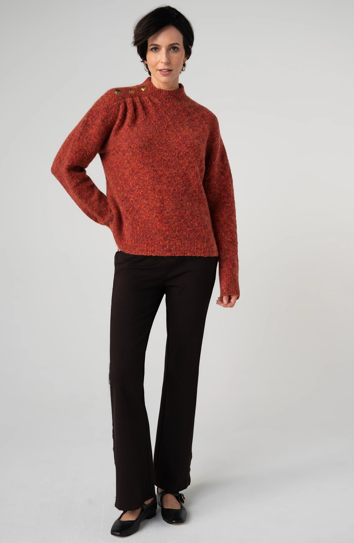 Rust Long Sleeve Mock Sweater w/ Buttons