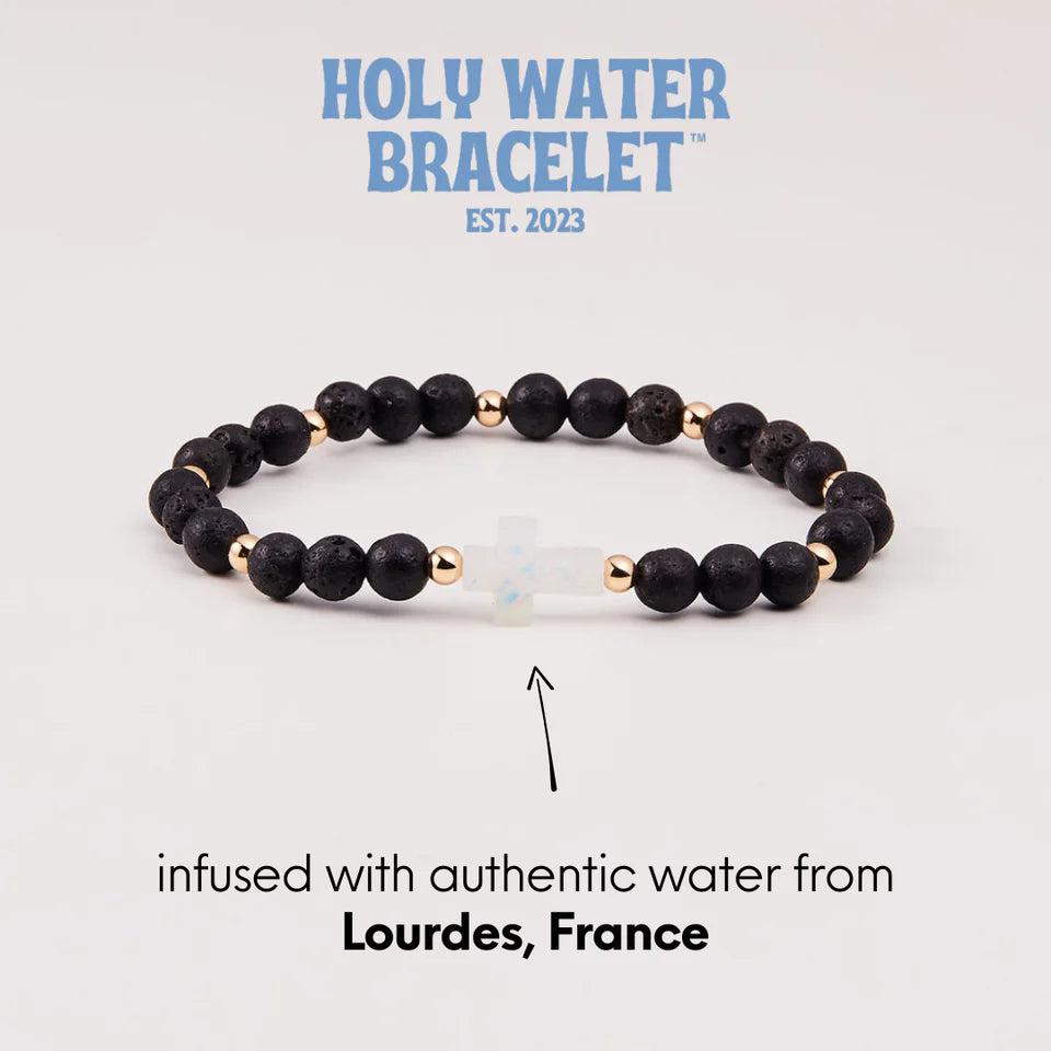 Men&#39;s Lava Rock Cross Holy Water Bracelet