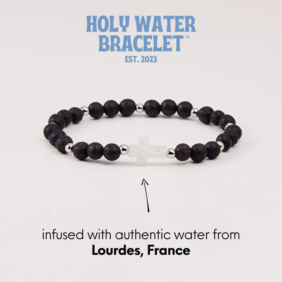 Men&#39;s Lava Rock Cross Holy Water Bracelet