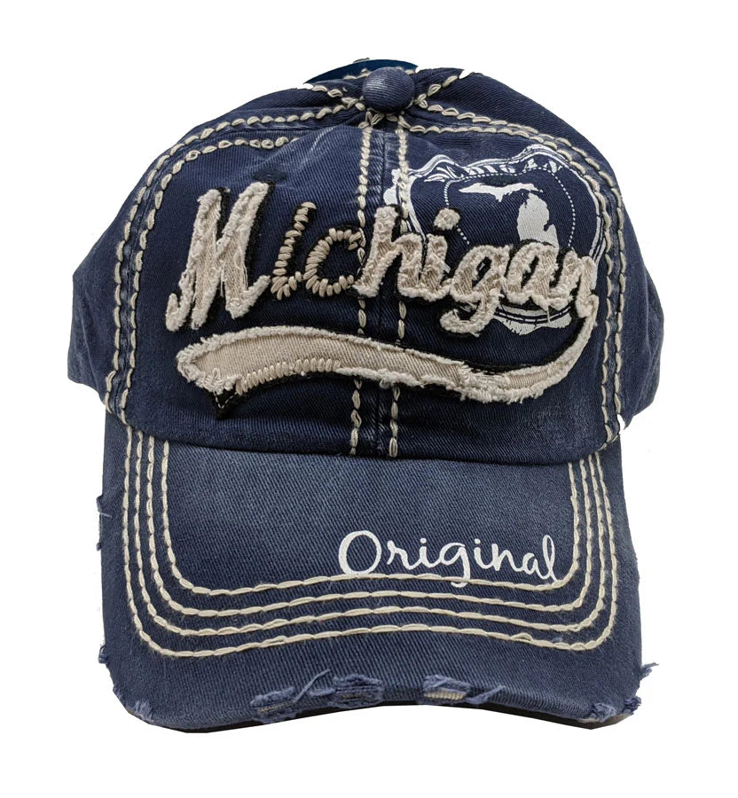 Denim Michigan Worn Ball Cap w/Seal
