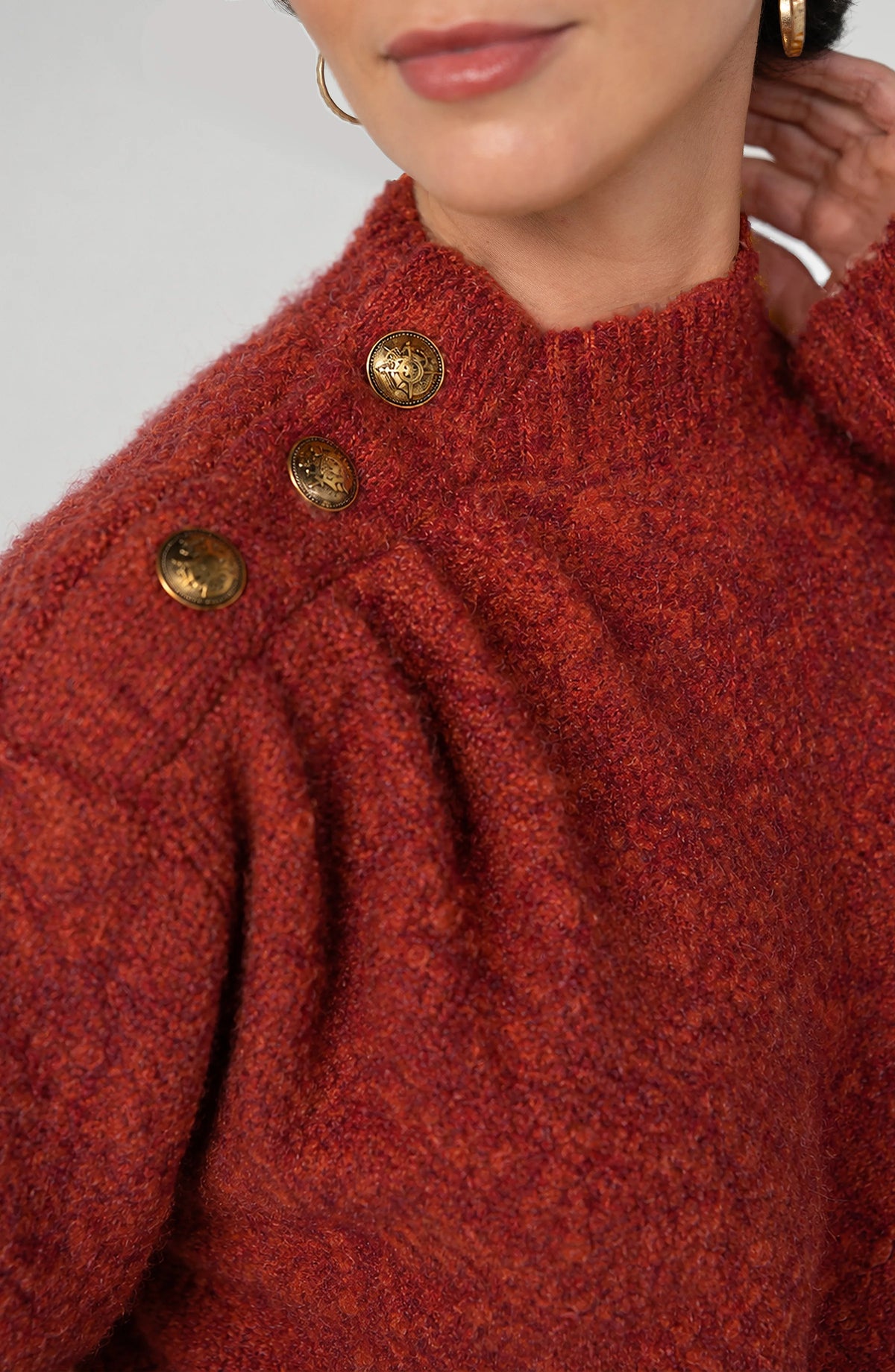 Rust Long Sleeve Mock Sweater w/ Buttons