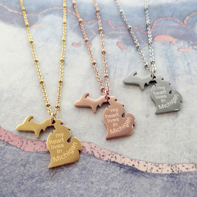 My Heart Lives in Michigan Necklace