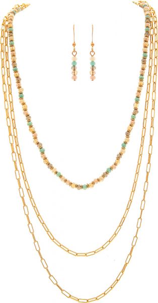 Gold Chains Light Multicolor Beads Necklace Set