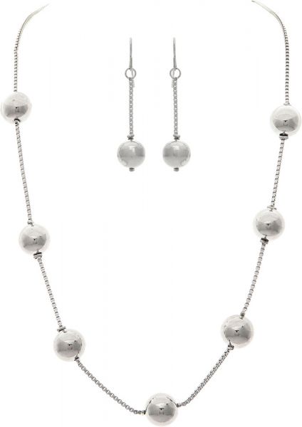 Silver Ball Stations Chain Necklace Set