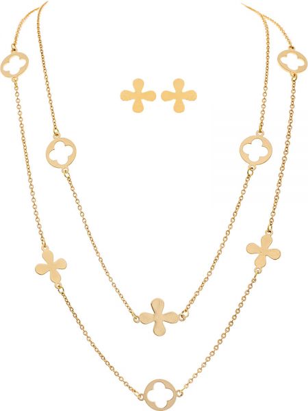 Brass Flower Clover Necklace Set