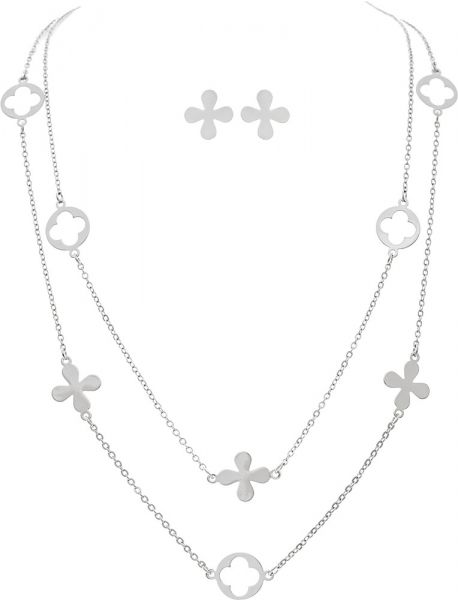Brass Flower Clover Necklace Set