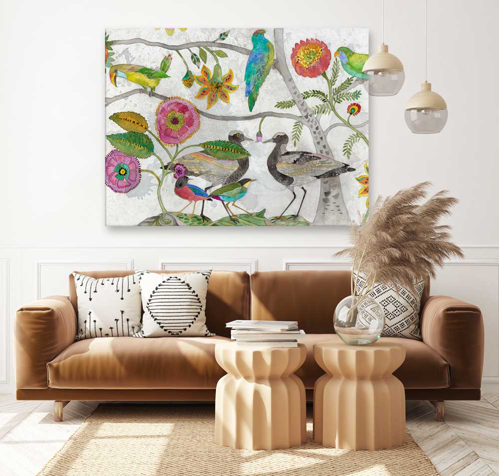 Tropical Birds Full Color Canvas Wall Art