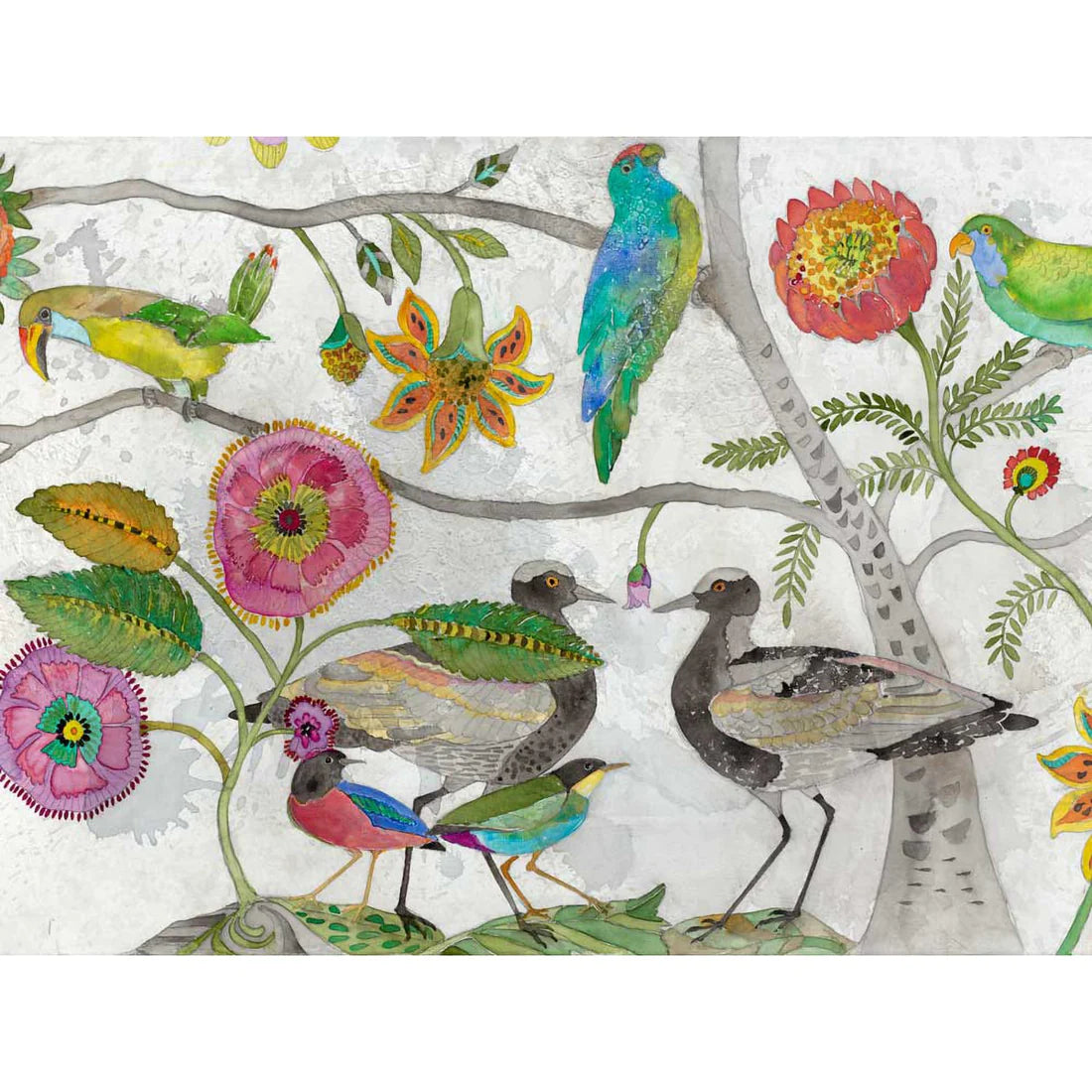 Tropical Birds Full Color Canvas Wall Art