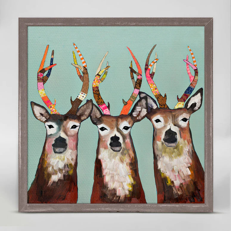 Designer Deer Rustic Mini Framed Canvas