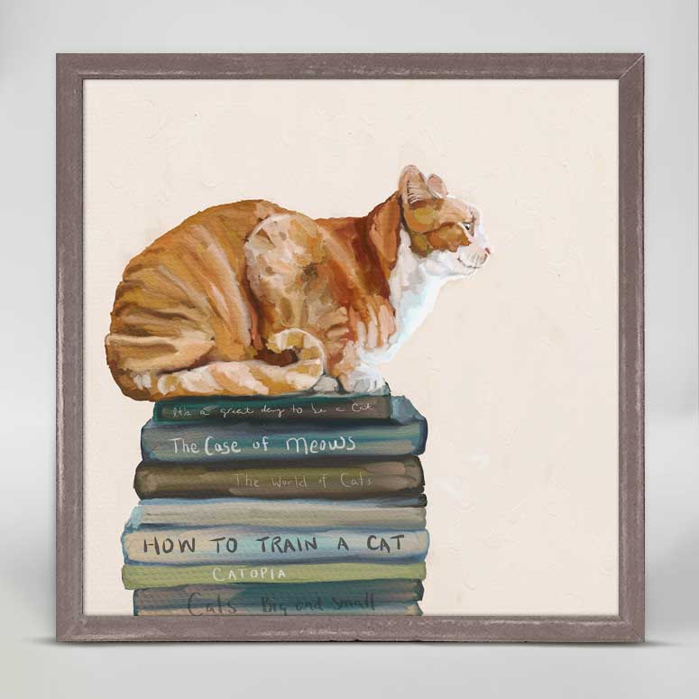 Cat on Books 1 Mini Framed Canvas