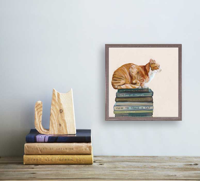 Cat on Books 1 Mini Framed Canvas