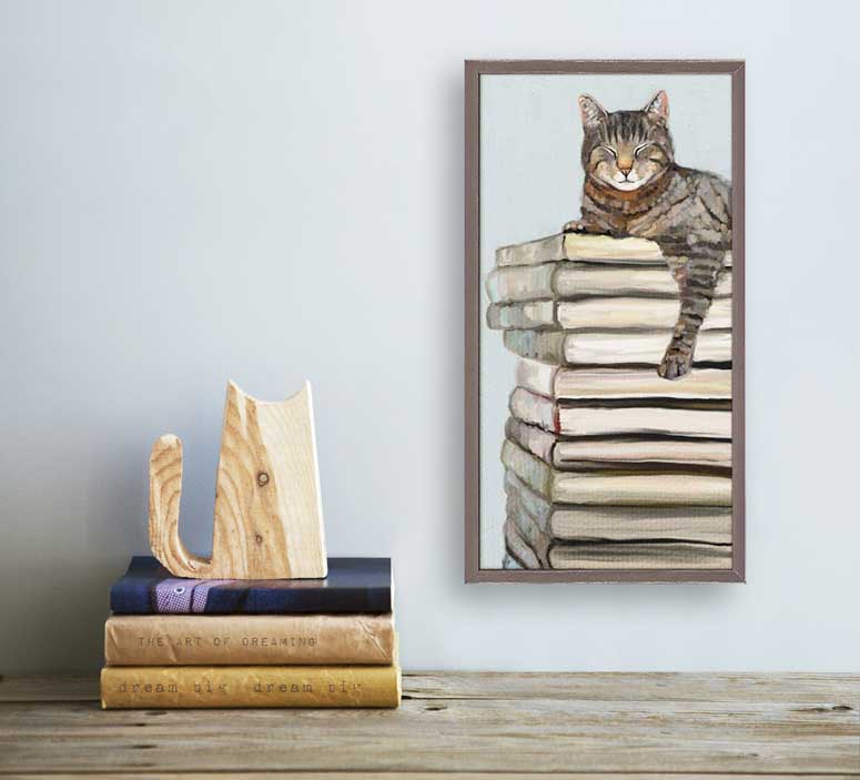 Cat on Books 2 Mini Framed Canvas