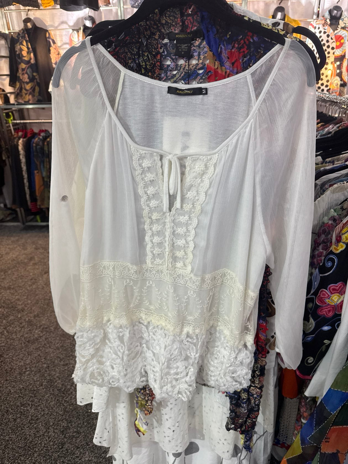 Cream Blouse w/Lace Detail