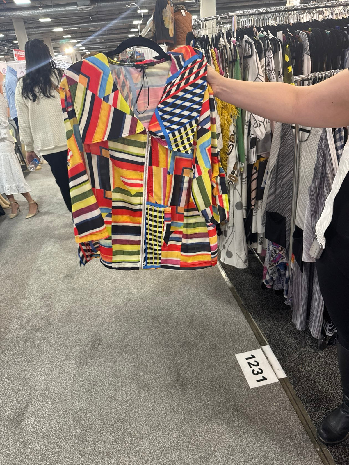 Multi Stripe 3/4 Sleeve Light Zipper Jacket