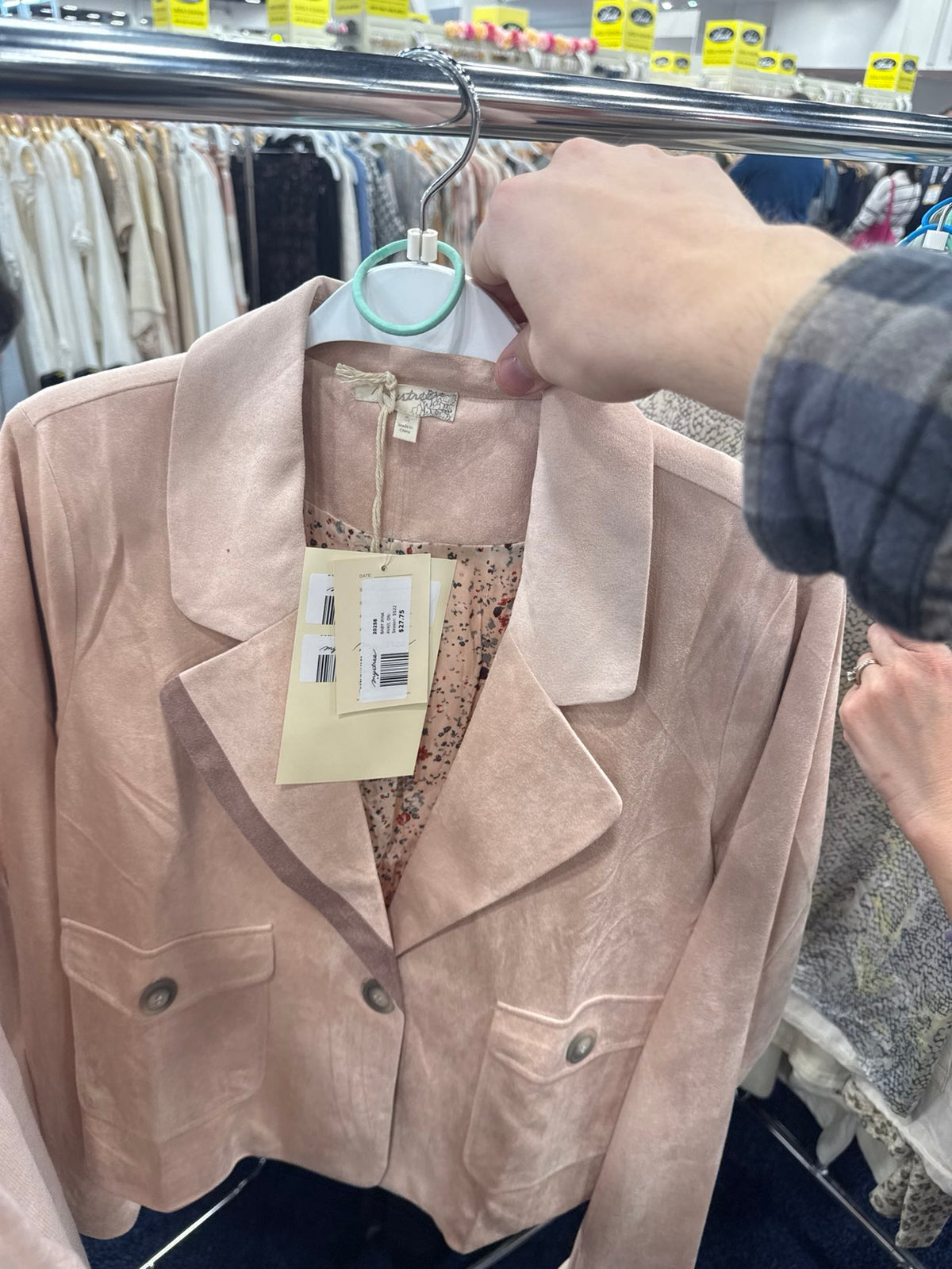 Pink Faux Suede Blazer Jacket