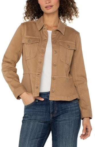 Liverpool Dessert Camel Trucker Jacket w/Peplum Hem