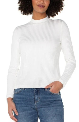 Long Sleeve Mock Neck Knit Top w/ Button Detail