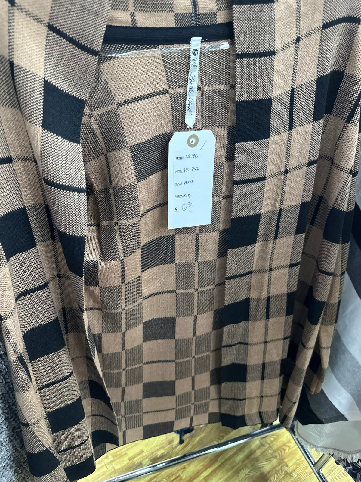 Oatmeal/Black Plaid Open Cardigan