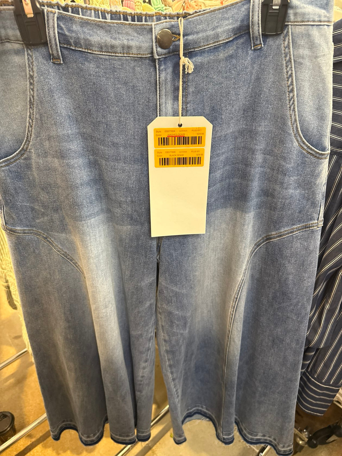 Easel Washed Denim Cropped Wide Leg Bell Bottom