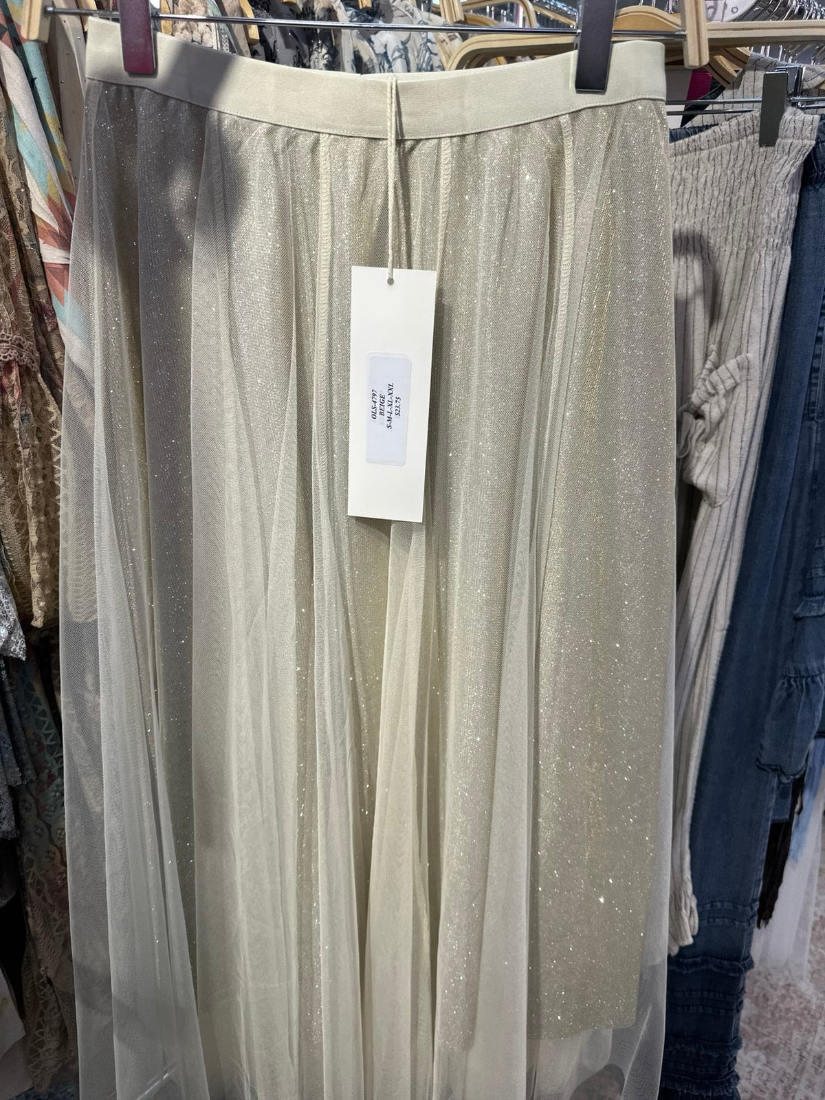Beige Sparkly Skirt w/ Mesh Layer