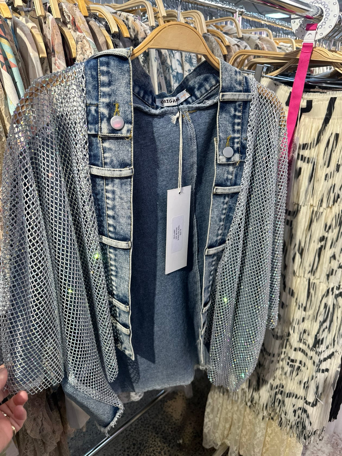 Denim Jacket w/ Sparkly Mesh Details