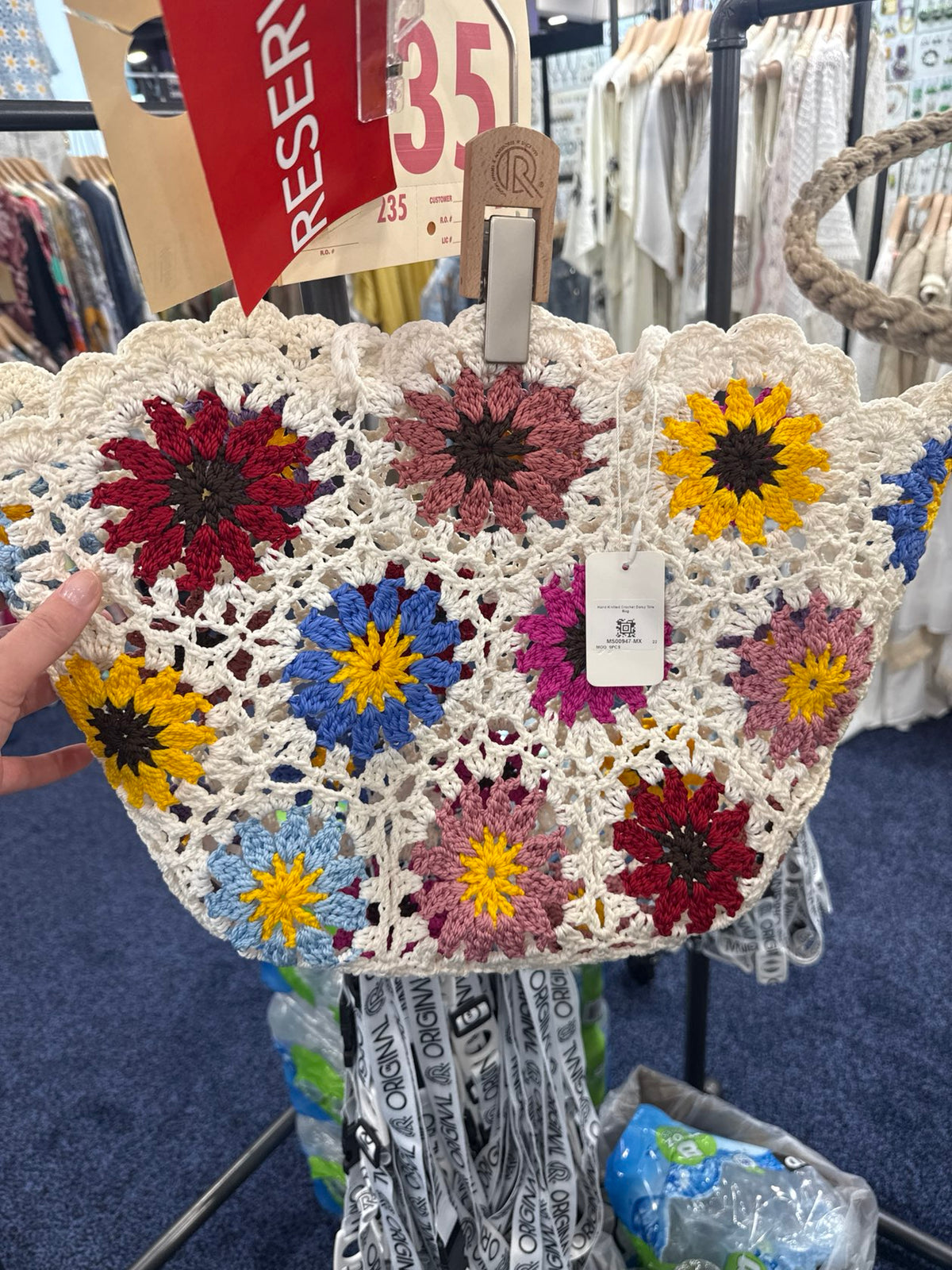 Final sale Hand Knitted Crochet Daisy Tote Bag