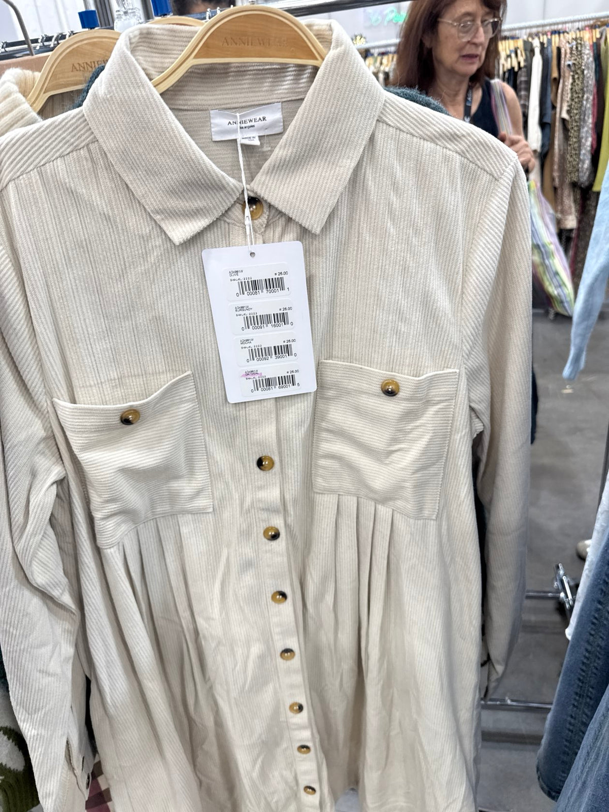 Oatmeal Corduroy Mini Shirt Dress