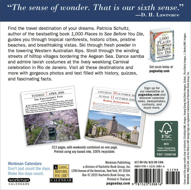 1,000 Places to See Before You Die Page-A-Day Calendar 2026