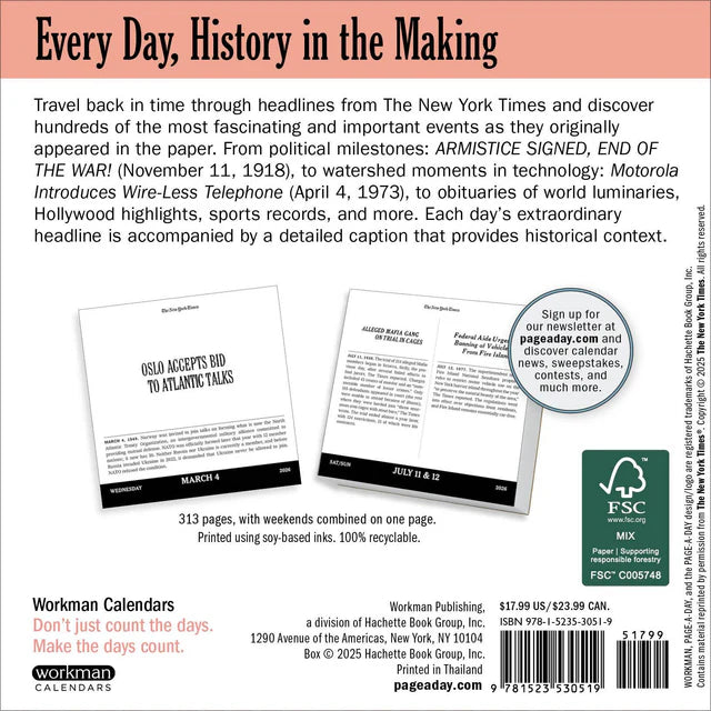 New York Times Headlines in History Page-A-Day Calendar 2026