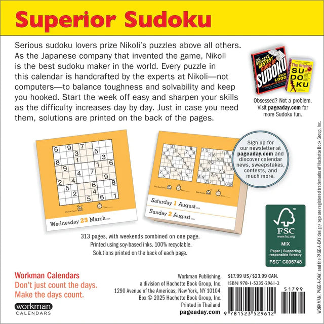 Original Sudoku Page-A-Day Calendar 2026