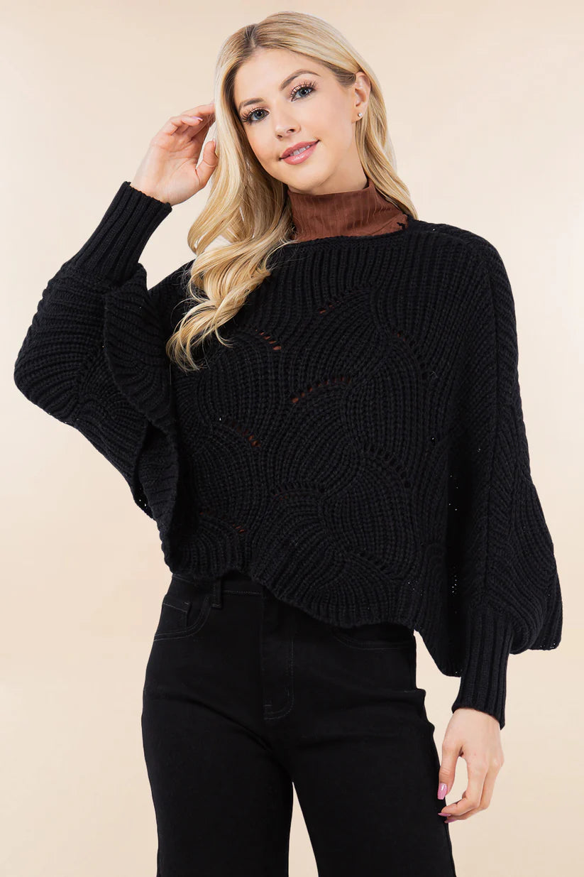 Dolman Sleeve Cable Knit Sweater O/S