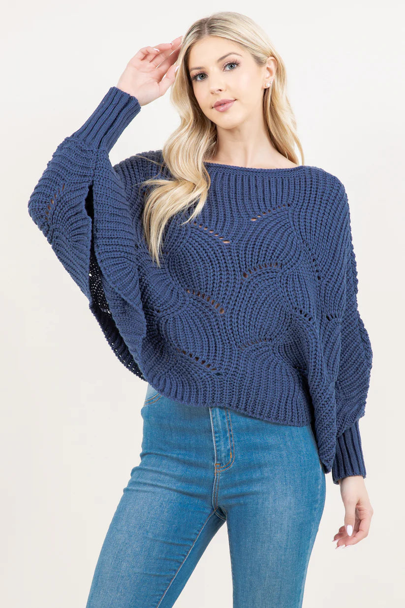 Dolman Sleeve Cable Knit Sweater O/S